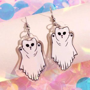 🧿 3 for $33 🧿 Spooky Sheet Ghost Cat Acrylic Dangle Earrings